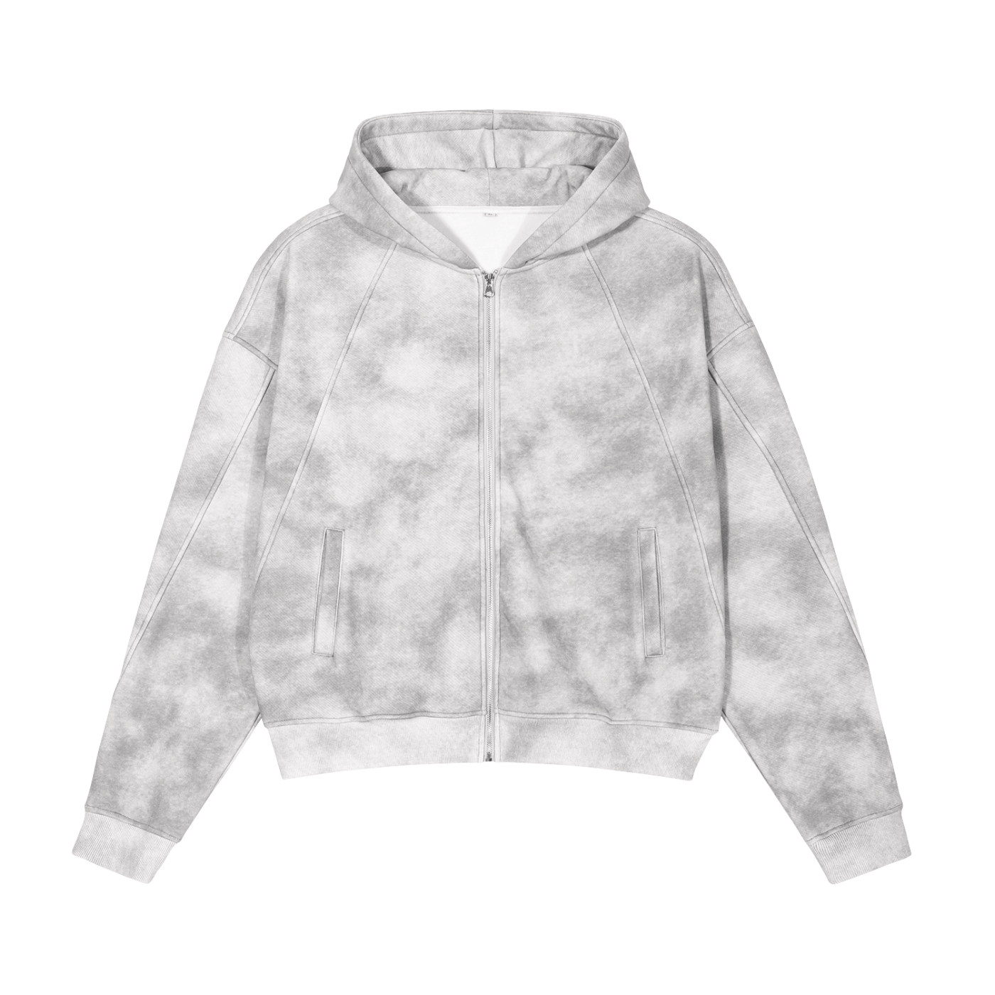 KK signature Dirty Washed Boxy Zip-up Fleece Hoodie