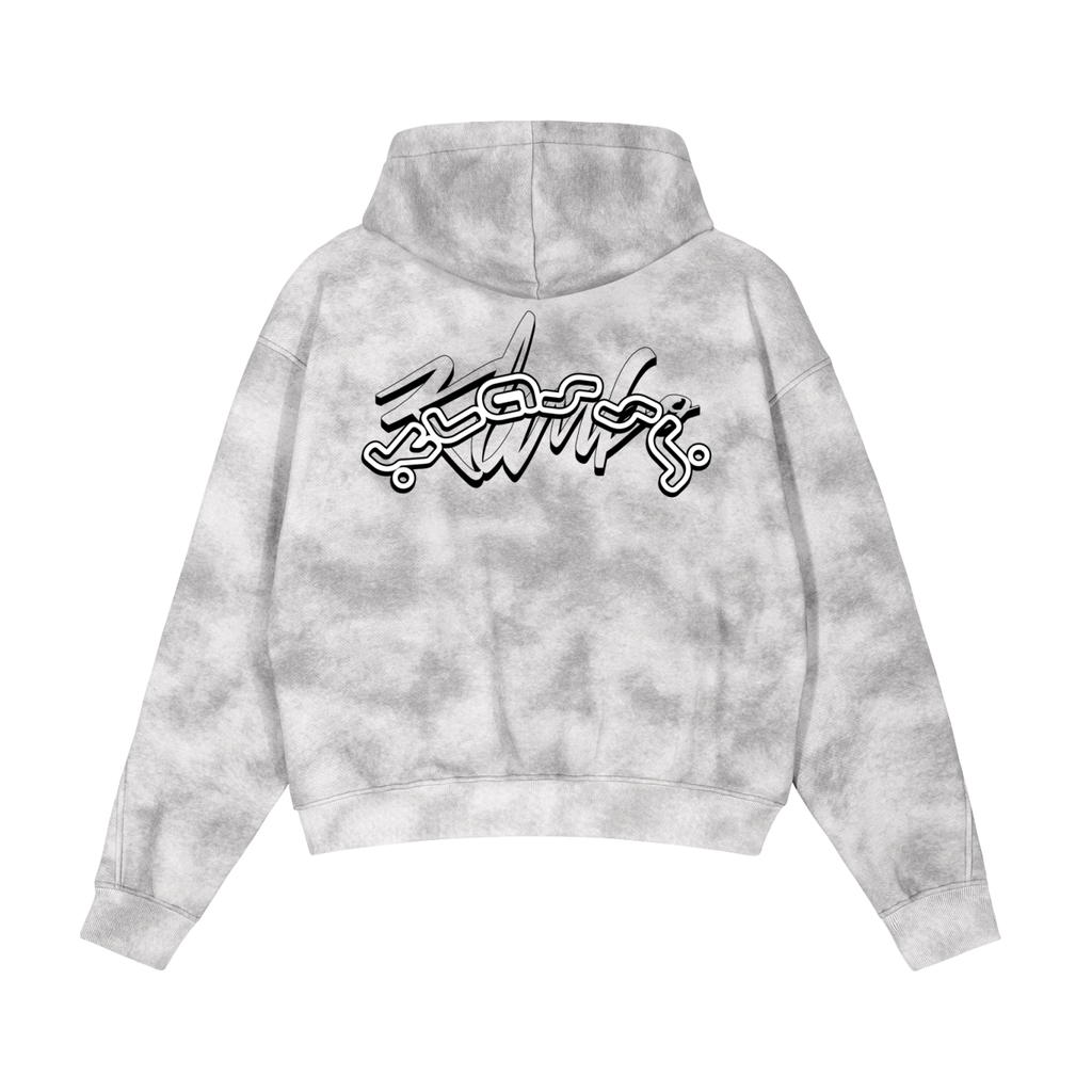 KK signature Dirty Washed Boxy Zip-up Fleece Hoodie