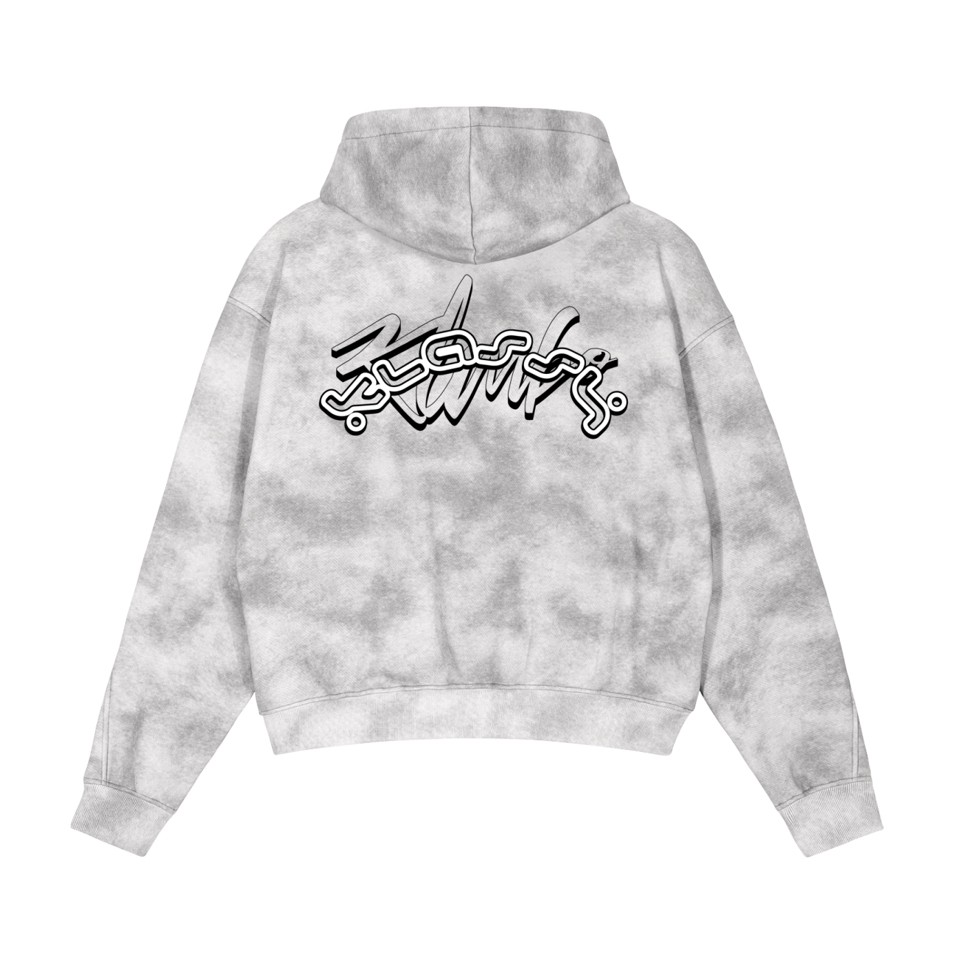 KK signature Dirty Washed Boxy Zip-up Fleece Hoodie