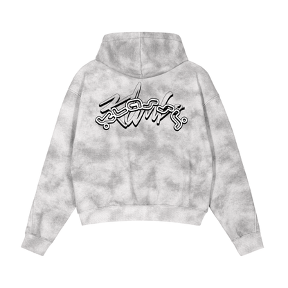 KK signature Dirty Washed Boxy Zip-up Fleece Hoodie