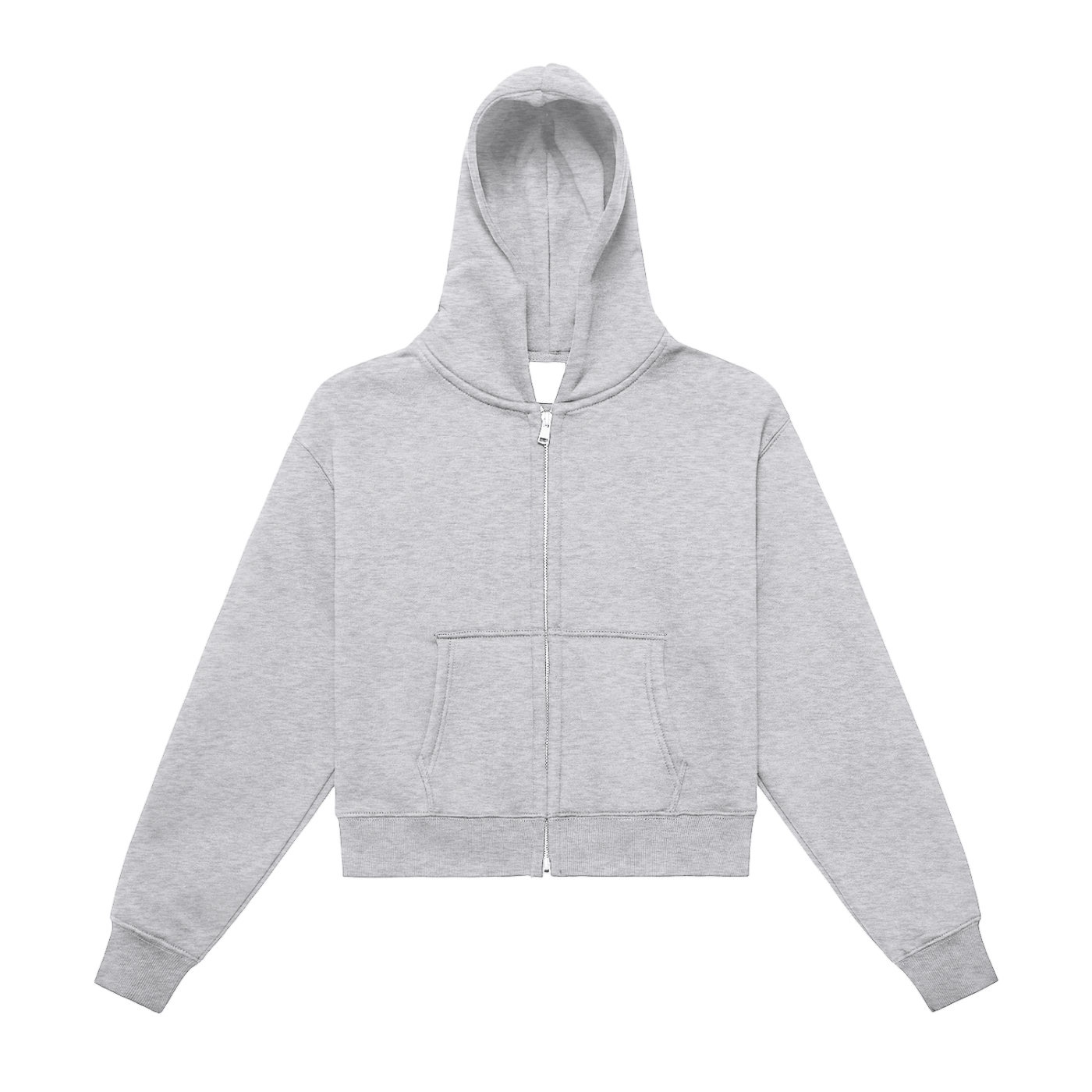 Gray Fleeced Zip-Up Cropped Hoodie