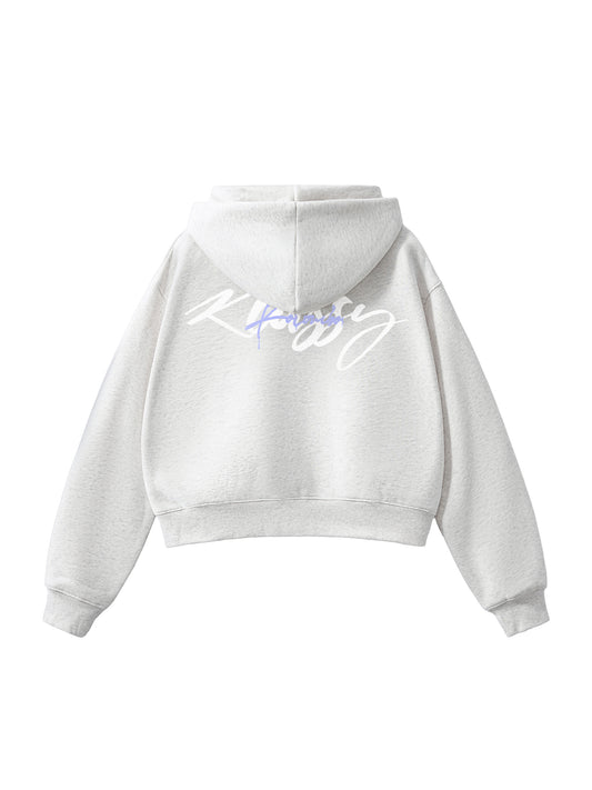 Gray Fleeced Zip-Up Cropped Hoodie